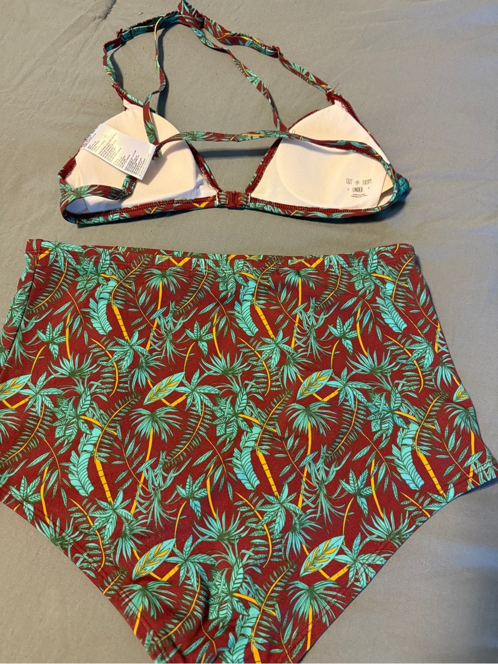 Urban Outfitters Maroon Bikini Top with Teal & Yellow Leaf Print - Picture 4 of 5